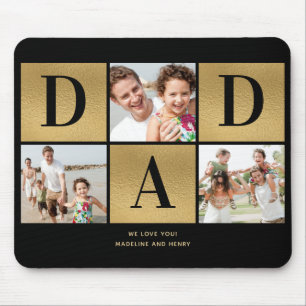 Tapis De Souris Modern Photo Collage Dad Black Gold Mouse Pad