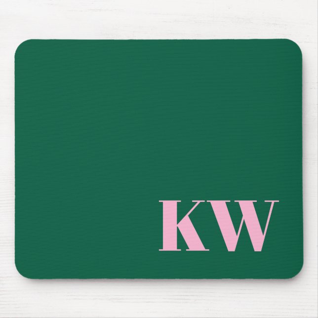 Tapis De Souris Modern Pink Green Monogram Initials Personalized (Devant)