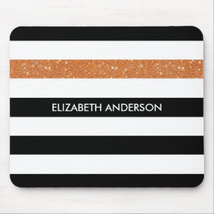 Tapis De Souris Moderne Black Stripes FAUX Orange Glitz et nom