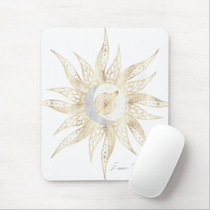 Tapis De Souris Moderne Blanc Or Soleil Lune Planète Universe Mand