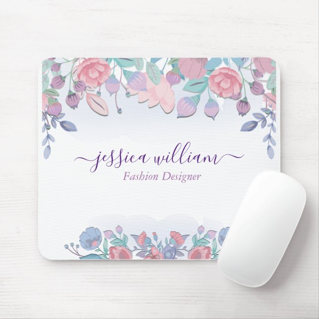 Tapis De Souris Moderne Chic Aquarelle Bleu Hydrangée Florale (Avec souris)