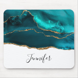 Tapis De Souris Moderne Design Turquoise Agate & Gold Ribbon sur B