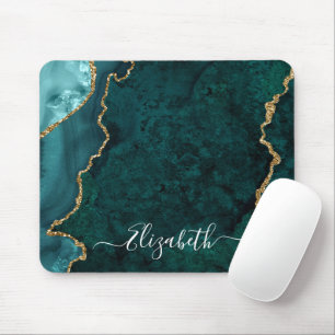 Tapis De Souris Moderne Elegant Aquarelle Marbre Turquoise Géode O