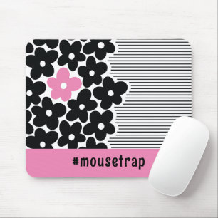 Tapis De Souris Moderne Floral rose et noir Hashtag