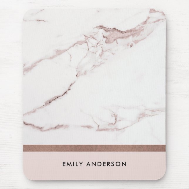 TAPIS DE SOURIS MODERNE MODERNE BLUSH ROSE ROSE OR MARBRE TEXTURE (Devant)