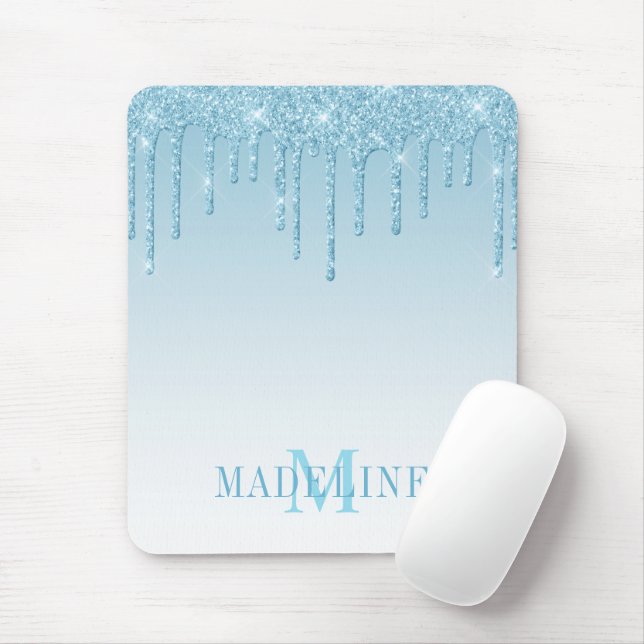 Tapis De Souris Moderne Parties scintillant de Monogramme Bleu Lum (Avec souris)