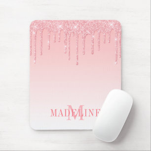 Tapis De Souris Moderne Parties scintillant de Monogramme rose vif