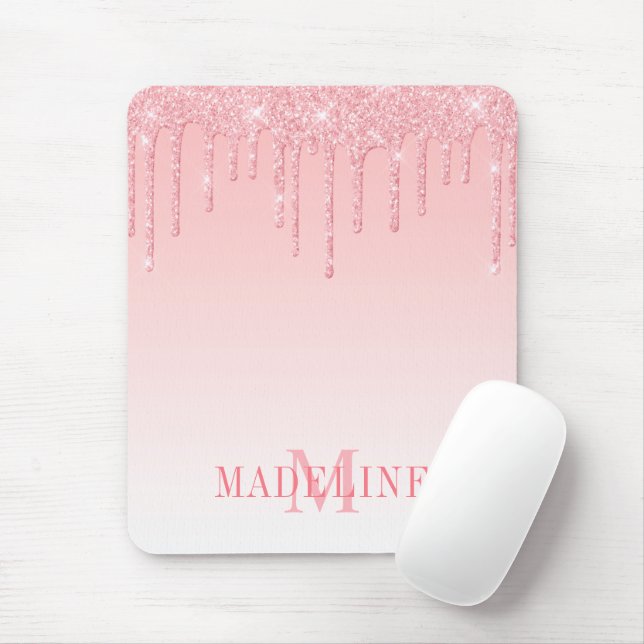 Tapis De Souris Moderne Parties scintillant de Monogramme rose vif (Avec souris)