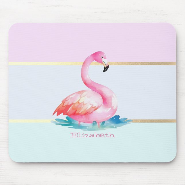 Tapis De Souris Moderne Pastel rayé, Flamants roses roses (Devant)