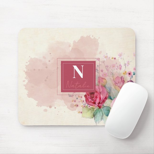 Tapis De Souris Moderne poussiéreux floral l Elégante bordure burg (Avec souris)