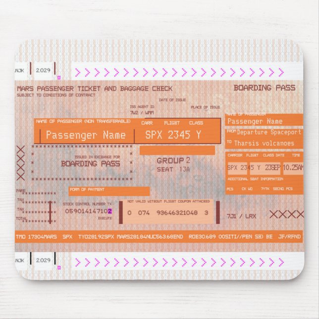 Tapis De Souris Modifier cette carte d'embarquement pour le vol sp (Devant)