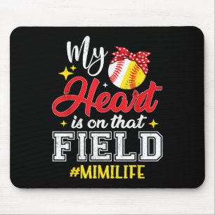 Tapis De Souris Mon Coeur Est Sur Ce Mimi De Baseball Softball De