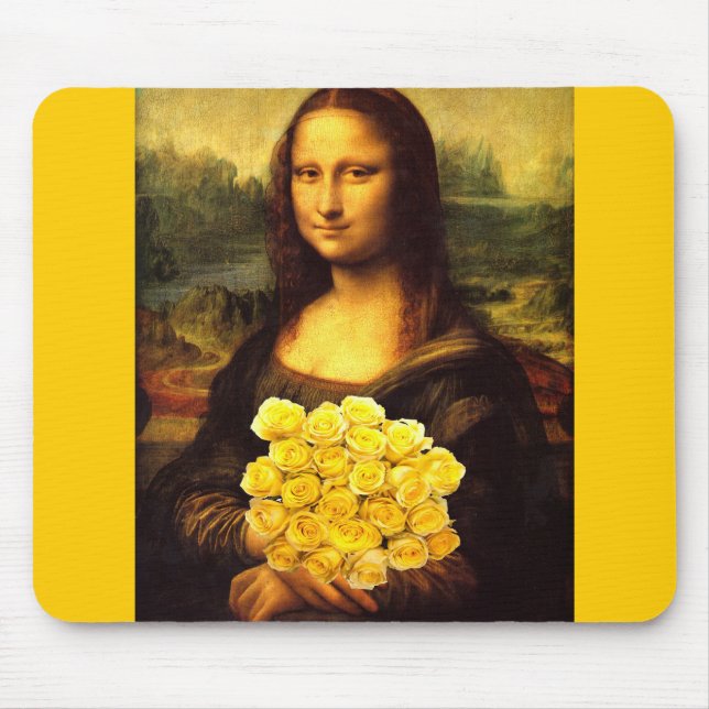 Tapis De Souris Mona Lisa Avec Bouquet De Roses Jaunes (Devant)