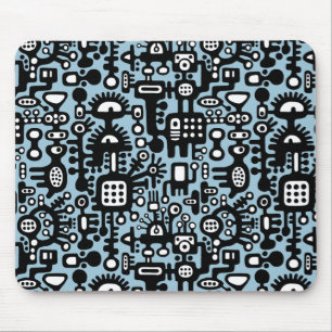 Tapis De Souris Monde mécanoïaque - Noir et blanc avec Bleu Lt