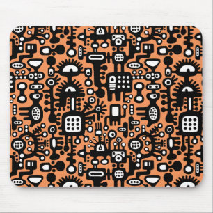 Tapis De Souris Monde mécanoïaque - Noir et blanc avec orange