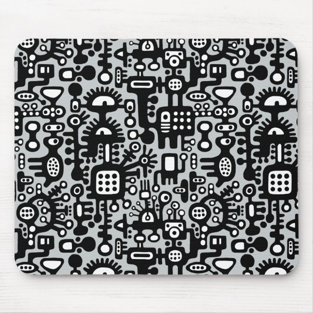 Tapis De Souris Monde mécanoïde - Noir et blanc avec gris c6cbcc (Devant)