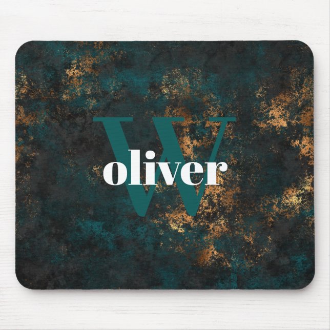 Tapis De Souris Mongram Gold And Navy Teal Mouse Pad (Devant)
