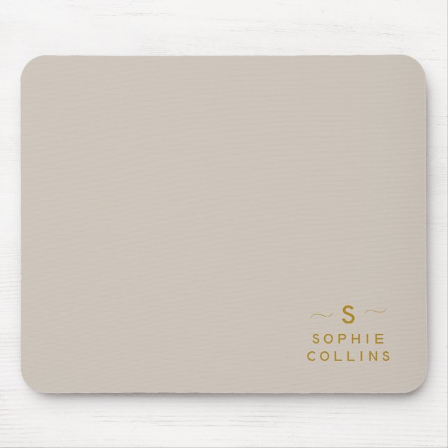 Tapis De Souris Monogram Blush Cream Gold Minimalist Nom élégant (Devant)