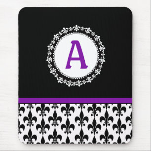 Tapis De Souris Monogram Fleur de Lis Mousepad noir pourpre