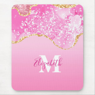 Tapis De Souris Monogram Name Initial Pink Gold Glam Glitter 