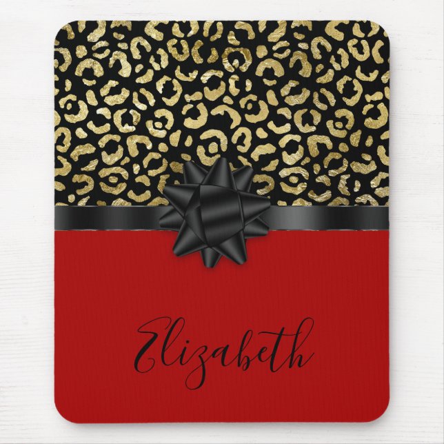 Tapis De Souris Monogram Red Black Gold Empreinte de léopard Bow t (Devant)