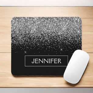 Tapis De Souris Monogram Silver Glam Parties scintillant Nom de l'