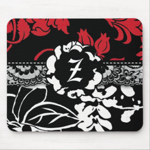 TAPIS DE SOURIS MONOGRAMME 311-RED FLORAL NOIR