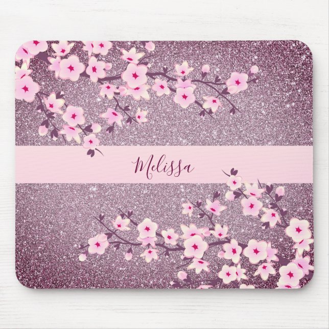 Tapis De Souris Monogramme à billes de fleurs de cerisier (Devant)