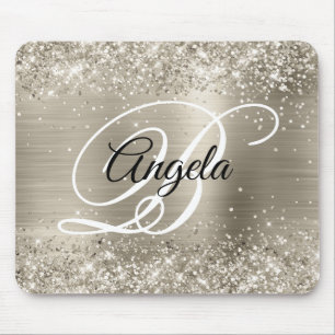 Tapis De Souris Monogramme à huile brossée en platine