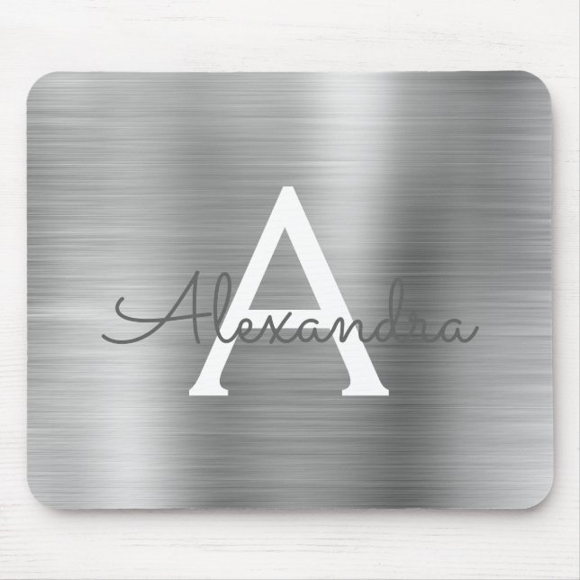 Tapis De Souris Monogramme à huile d'argent Nom Mousepad (Devant)