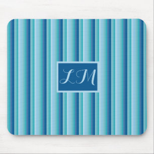 Tapis De Souris Monogramme à rayures bleues classiques et professi