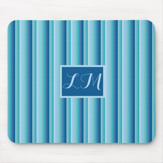 Tapis De Souris Monogramme à rayures bleues classiques et professi (Devant)
