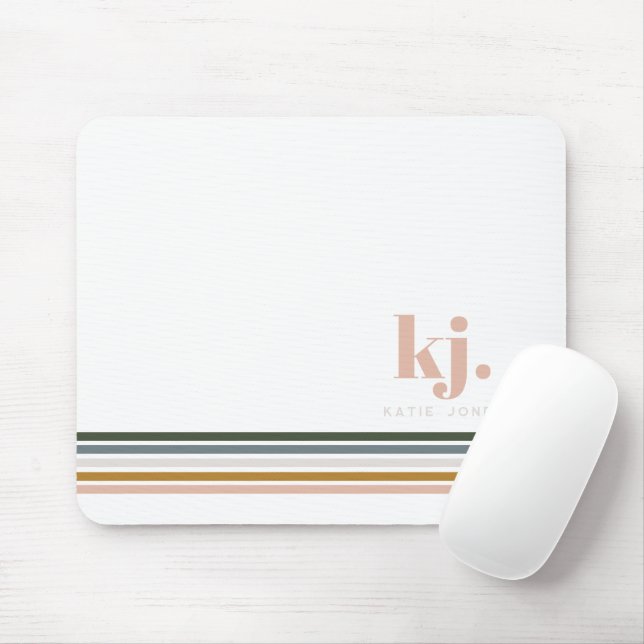 Tapis De Souris Monogramme à rayures rétro chic (Avec souris)