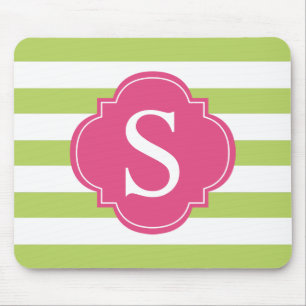 Tapis De Souris Monogramme à rayures rose et verte