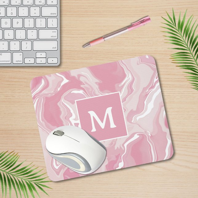 Tapis De Souris Monogramme à spirale rose personnalisée (Créateur téléchargé)