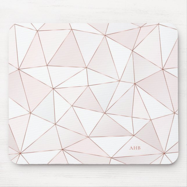 Tapis De Souris Monogramme Abstrait géométrique rose Gold (Devant)