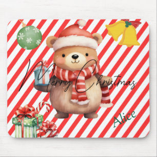 Tapis De Souris Monogramme adorable Ornements rayures rouges et bl