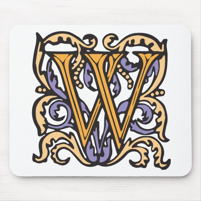 Tapis De Souris Monogramme antique médiéval élégant de la lettre W (Devant)