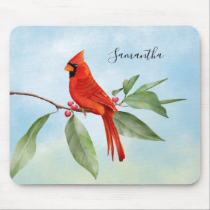 Tapis De Souris Monogramme Aquarelle Bleu Vert Rouge Cardinal Oise