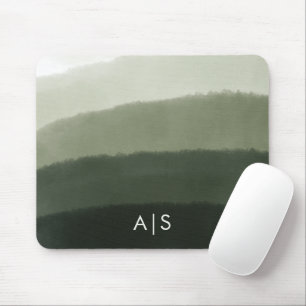 Tapis De Souris Monogramme Aquarelle initiale Jungle Green Ombre