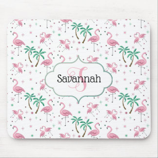 Tapis De Souris Monogramme atomique de style de Flamants roses et