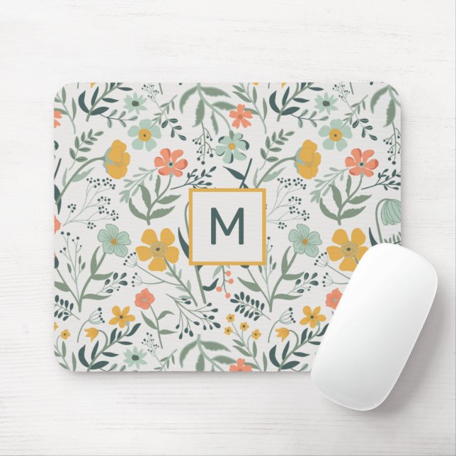 Tapis De Souris Monogramme Beau motif végétal botanique (Avec souris)