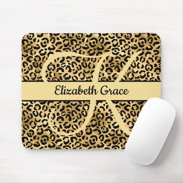 Tapis De Souris Monogramme Black Gold Empreinte de léopard Cheetah (Avec souris)