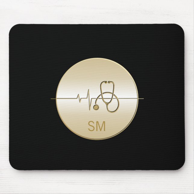 Tapis De Souris Monogramme Black Gold Médicale Stethoscope Heartbe (Devant)