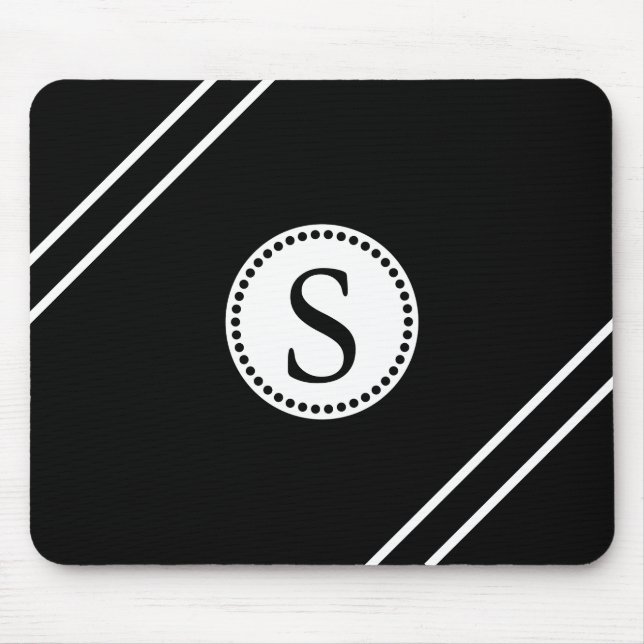 Tapis De Souris Monogramme blanc avec bandes noires et blanches (Devant)