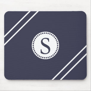 Tapis De Souris Monogramme blanc avec Bleu & Blancs