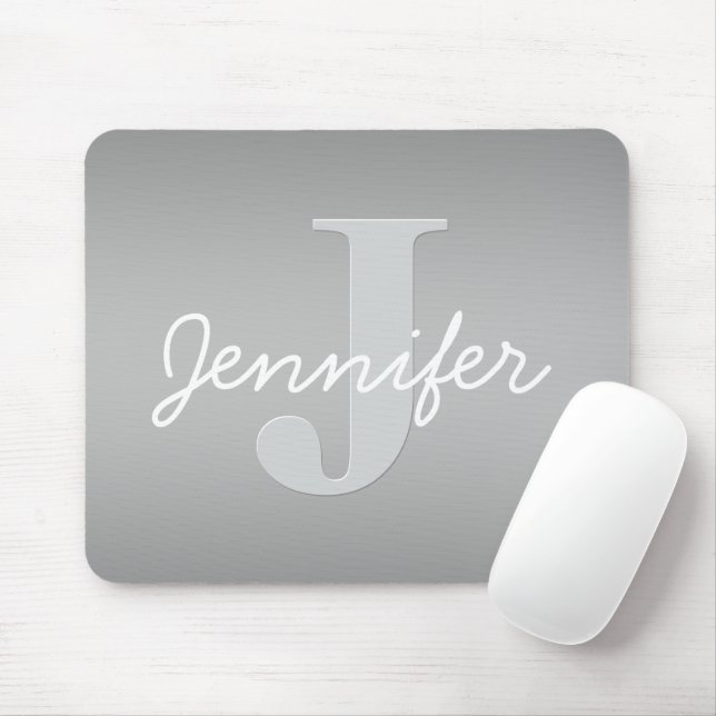 Tapis De Souris Monogramme blanc curé et gris | Couleurs modifiabl (Avec souris)
