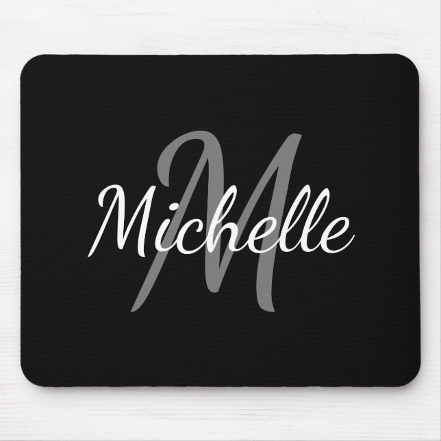 Tapis De Souris Monogramme blanc et noir moderne simple (Devant)