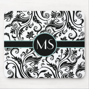 Tapis De Souris Monogramme blanc noir de damassé