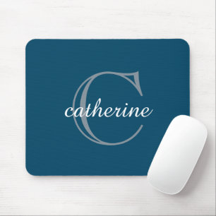 Tapis De Souris Monogramme bleu de la marine classique
